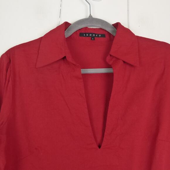 Theory Shirst Women SZ S Linen Blend Long Sleeve Pullover Collared Beachy Casual - Picture 2 of 13